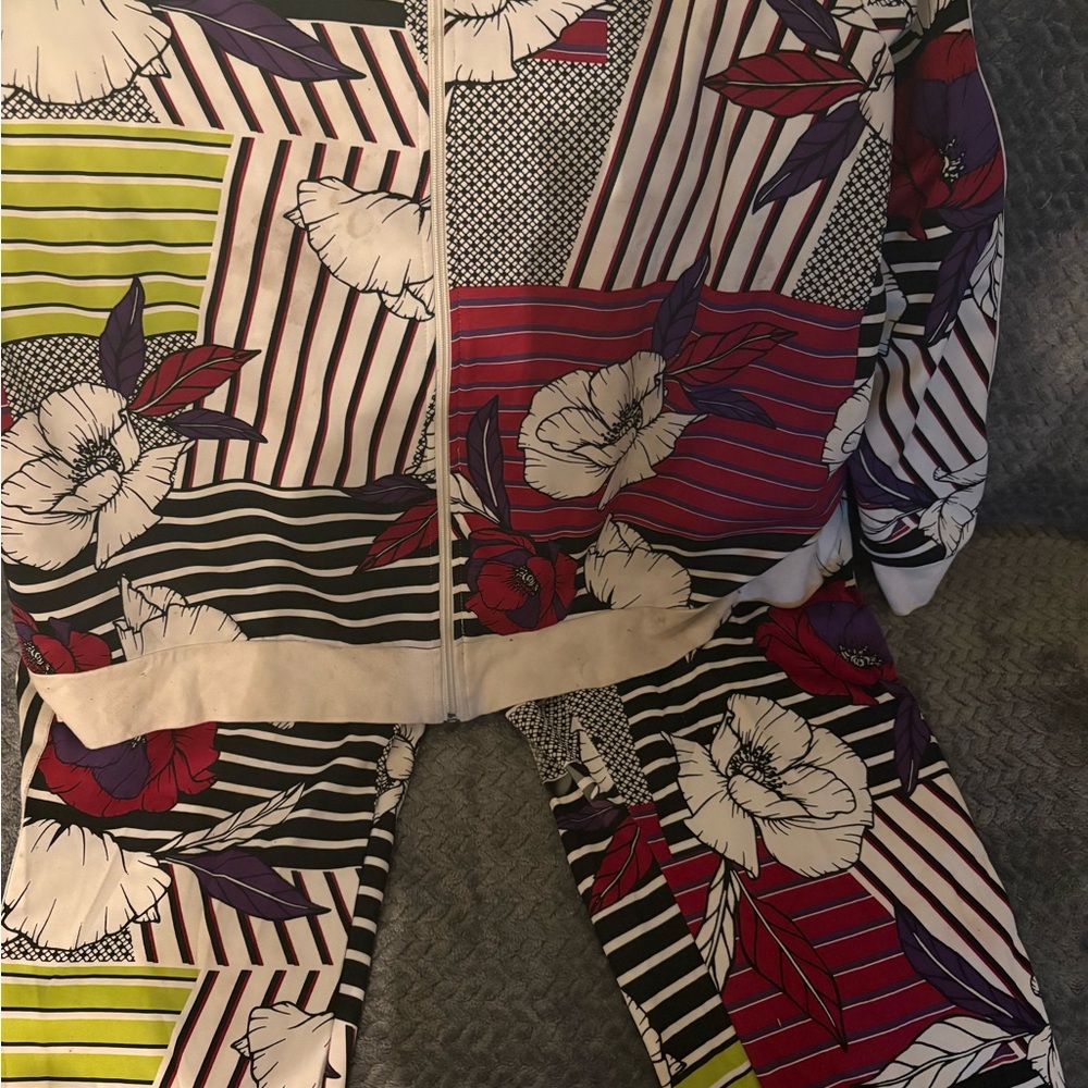 Colorful Floral Striped Jacket and Pants Set